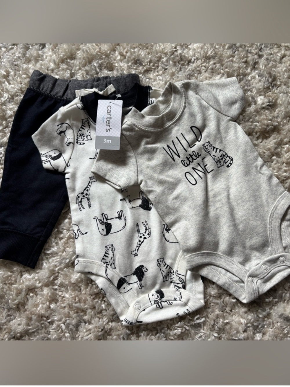 Carter's Black & White 3-Piece Baby Bodysuit and Pant Set | 3m